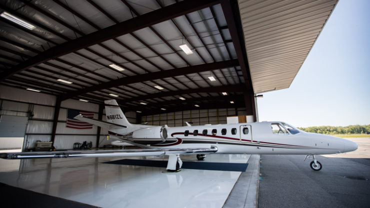 citation in hangar