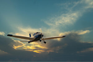 South Shore Flying Club’s Piper Archer sails into the sunset. PHOTO/Karl Swenson