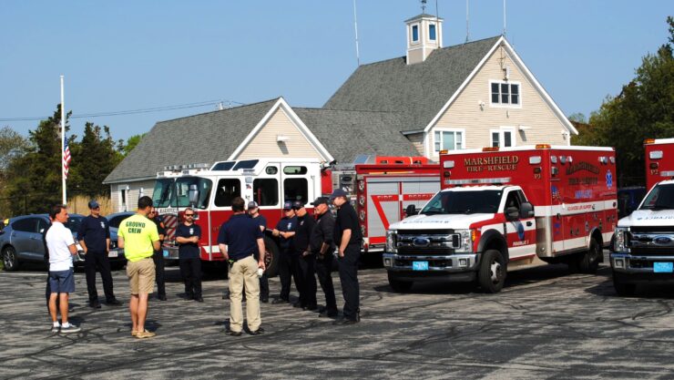 Marshfield firefighters perform their annual training at Marshfield Municipal Airport.