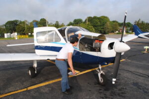 Tim Stiles makes one of several engine checks.