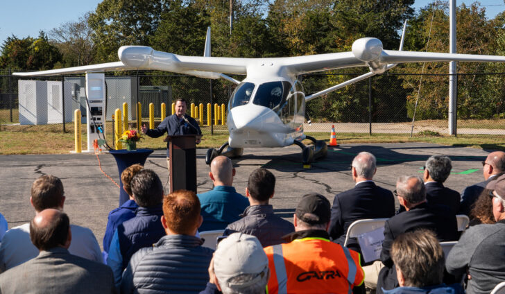 Senator Patrick O’Connor tells the audience that it’s “a huge day.” Photo courtesy of BETA Technologies