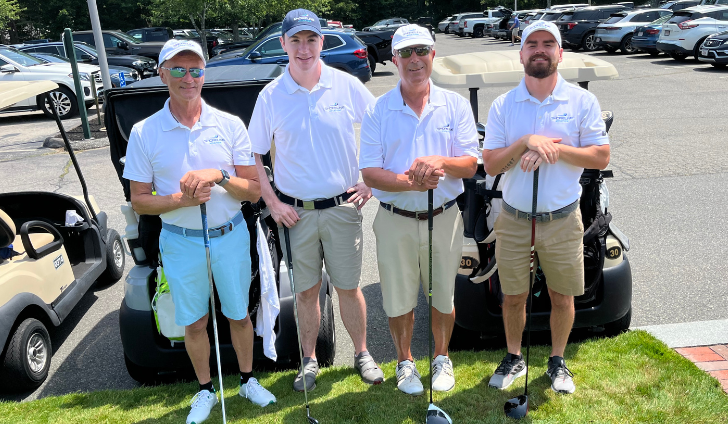Shoreline Aviation foursome Keith Douglass, left, Patrick Olson, Mike James, and Steve Dery prepare to head out to the course for the Boys & Girls Club of Marshfield 11th annual Golf Classic.