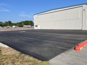 The ramp at the south side of Shoreline Aviation’s jet hangar was finished along with the east ramp, to ensure aircraft access for charter clients.