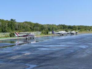 Planes are tied down on the completed east ramp. 