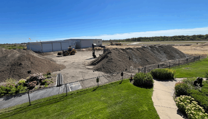 The Marshfield Airport ramp is all torn up.