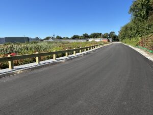 A hearty new wooden rail separates the northern access road from wetlands. 