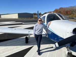 Helen Lin has earned her private pilot’s certificate.