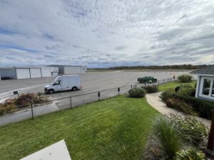 The Marshfield Airport ramp is calm as quiet work is being done.