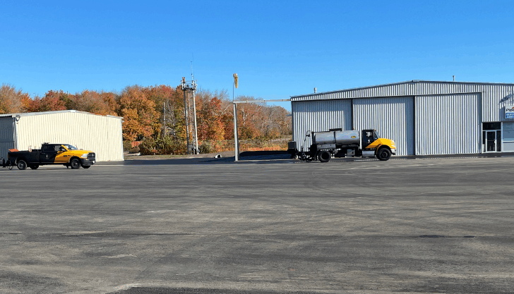 The main ramp at Marshfield Airport is being seal coated.