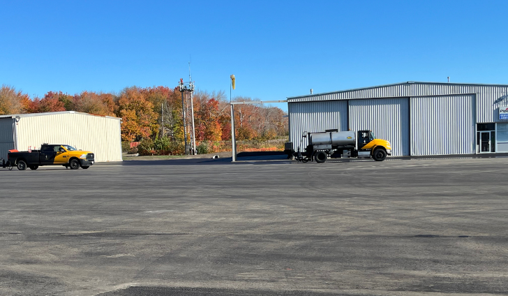 The main ramp at Marshfield Airport is being seal coated.