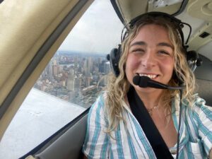 Andrea Hewett flies with Shoreline CFI Riley McDonnell on a New York City skyline tour. “Flights like that keep the motivation alive.” Photo courtesy of Andrea Hewett